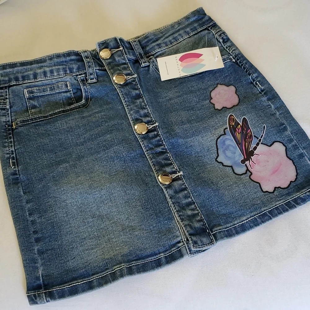 Denim Mini Jean Skirt Button Front Sz 10